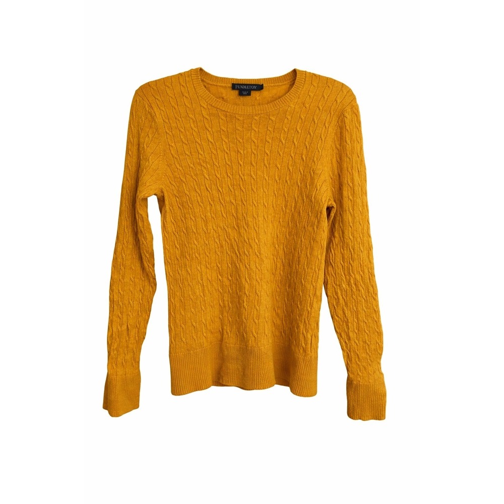 Pendleton 100% Merino Wool Cable Knit Sweater – Size Large – Marigold Yellow